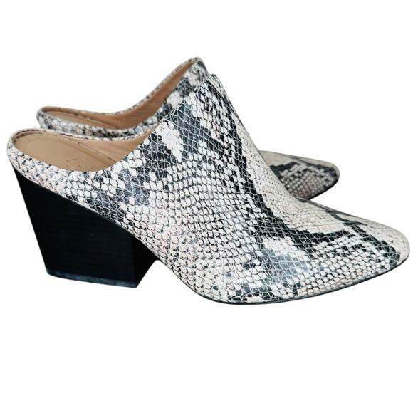ABLE Snakeskin Point Toe Stacked Block Heel Ankle Mules Slip On Booties 6.5 - Picture 1 of 10